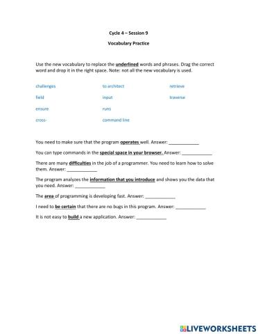 Cycle 4 - Session 9: Vocabulary Practice