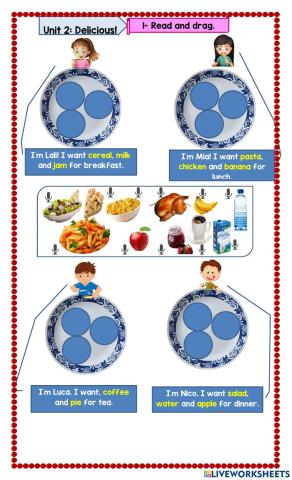 Unit 2: Food. I want apple for lunch.