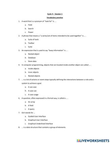 Cycle 4 - Session 1: Vocabulary Practice
