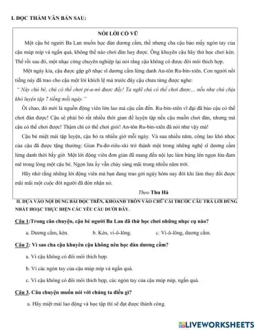 Phiếu ôn tập Tv