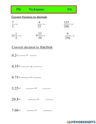 Convert Decimals - Fractions 2