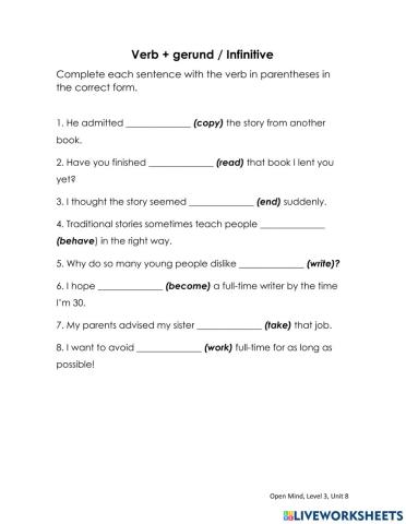 Verb + gerund - infinitive