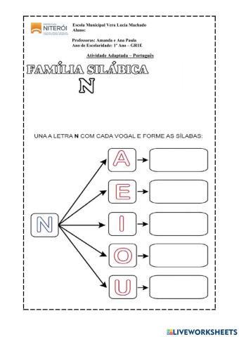 Atividade para Gabryel. Letra N. GR1. 2021
