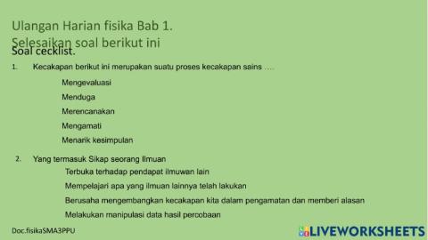 Ulangan harian 1 kelas x