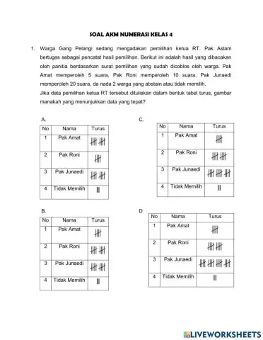 Soal AKM Numerasi Kelas 4