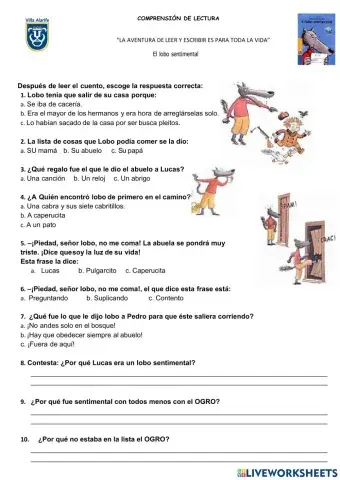 Commprensión de Lectura EL LOBO SENTIMENTAL