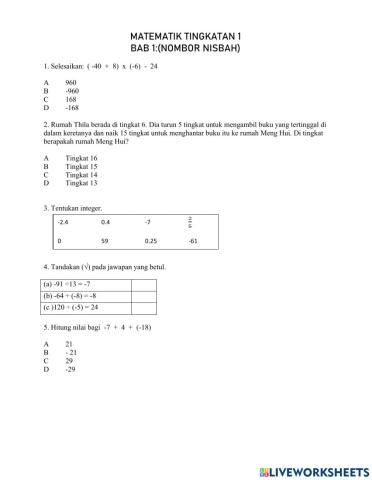 Matematik tingkatan 1 bab 1-3