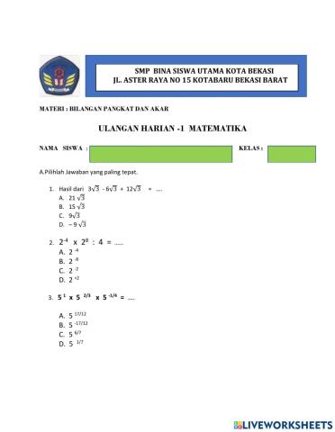 Aljabar-Akar dan Pangkat
