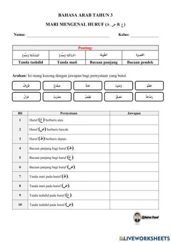 Mengenali Huruf Zho, Ghin dan Dhod