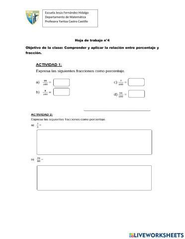 Transformar de fracción a porcentaje