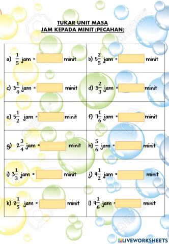 Tukar masa -Jam kepada minit (pecahan)