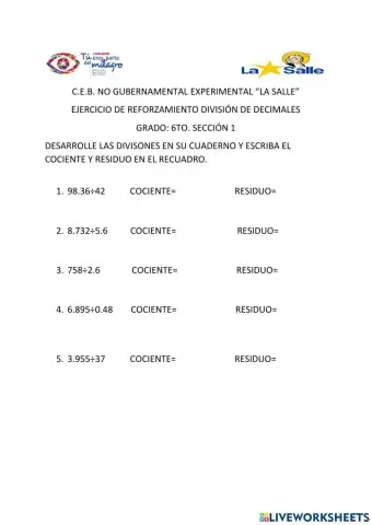 División de decimales