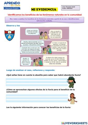 Identificamos los beneficios de los fenómenos naturales en tu comunidad