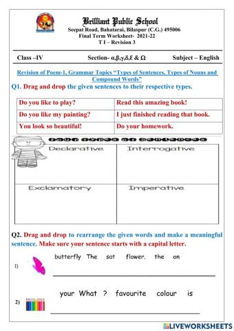 Class 4 T1 Ch-1 Grammar Topics