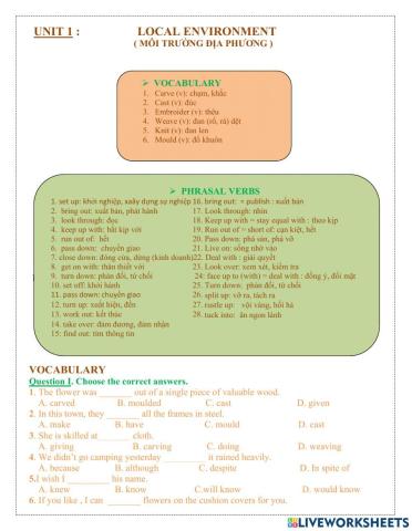 Vocabs - phrasal verbs u1 grade 9