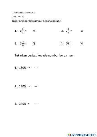 Latihan matematik tahun 5 - peratus
