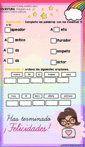 Prueba corta-Escritura- Quincena XIII