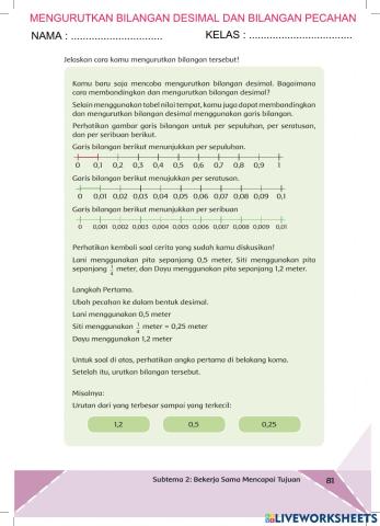 Mengurutkan Bilangan Campuran Pecahan dan Desimal