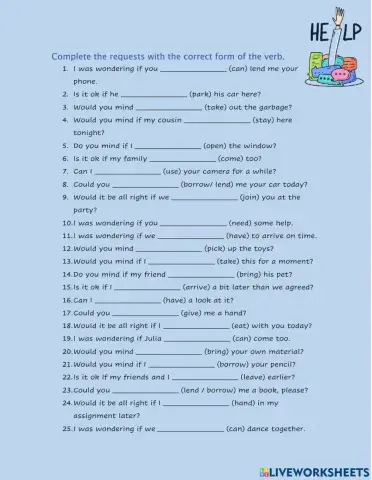 Requests with modals, if clauses and gerunds