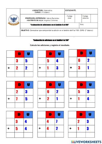 Adiciones de 1 al 99