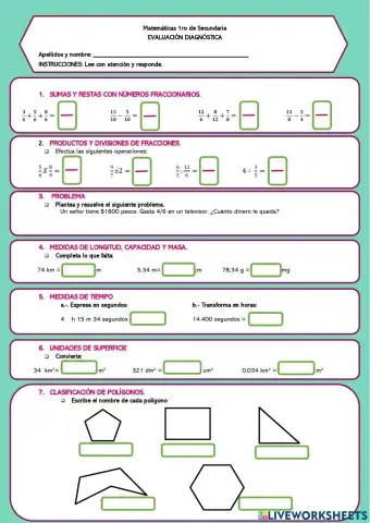 Examen diagnóstico de matemáticas