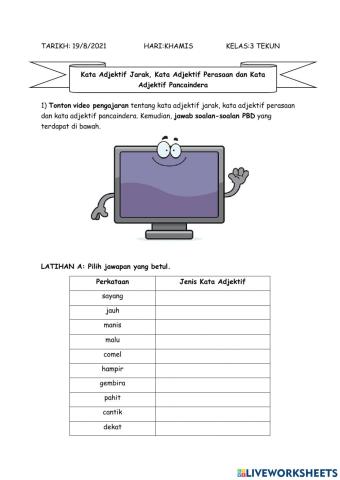 Kata Adjektif Pancaindera, Perasaan dan Jarak