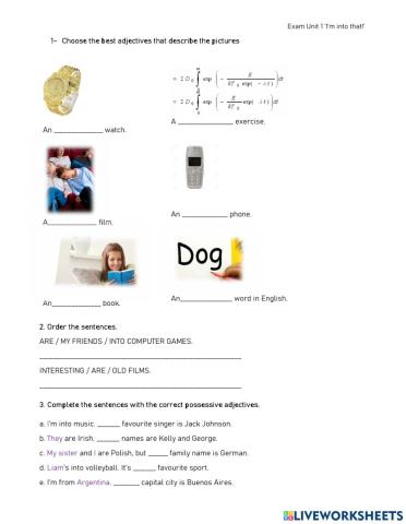 Exam Unit 1 English Starter