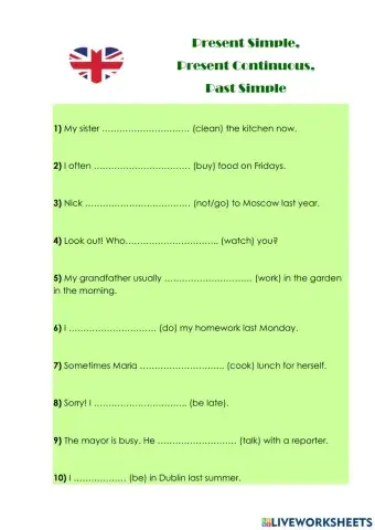 Past simple, present simple, present continuous