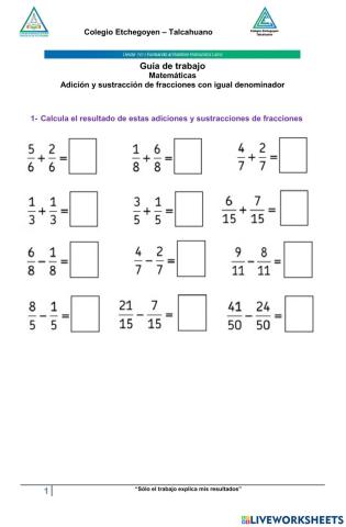 Adición y sustracción de fracciones