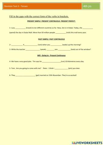 4th jrs - Revision Test 2- tenses