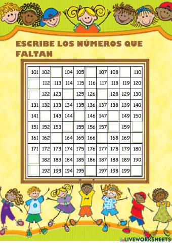 Los números del 101 al 400