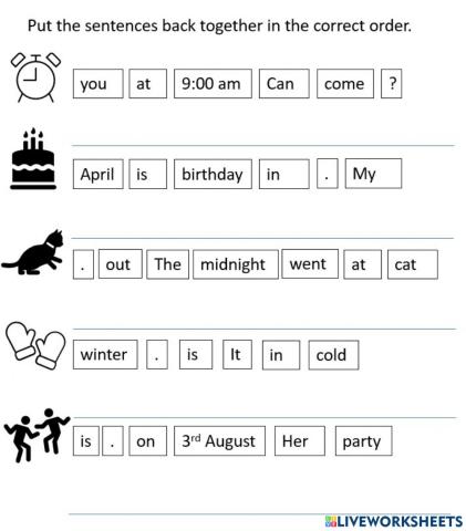 Sentence making with time prepositions