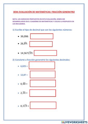 3era evaluacion de matematicas y rm