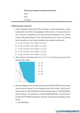 Penilaian Harian: Program Linear