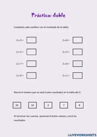 Práctica de la tabla del 2 (N2)