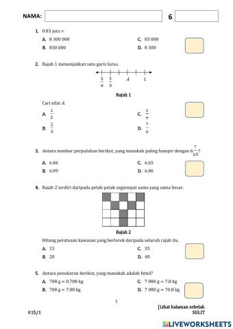 Ujian pertengahan tahun matematik kertas 1 (bahagian 1)