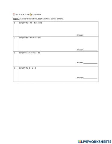 Simplying algebraic expression