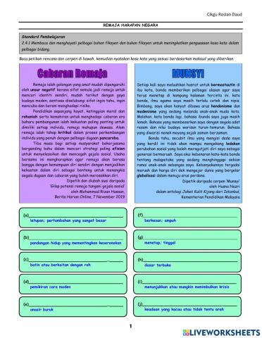 BM SPM - Remaja Harapan Negara - Kosa Kata