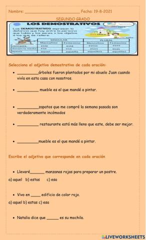Adjetivos demostrativos