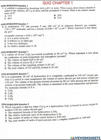 Chapter 1 : Mole Concept ( Quiz)