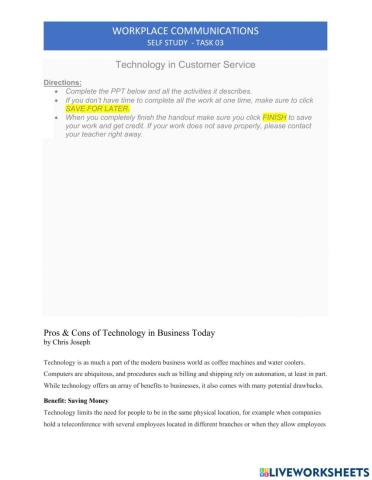 WC Self Study 03: Technology and Customer Service