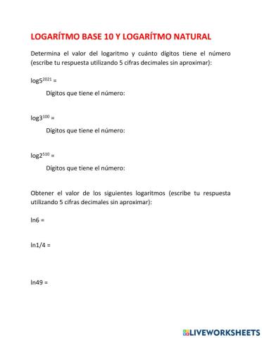 Logaritmo Base 10 y Logaritmo Natural