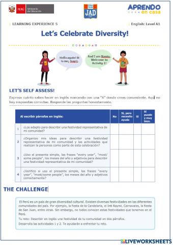 Learning experience 5-LET-S CELEBRATE DIVERSITY