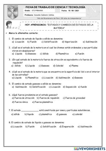 Cambios y estados de la materia