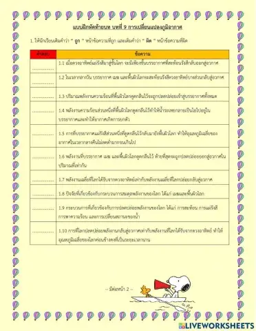 แบบฝึกท้ายบทที่ 9 เรื่อง การเปลี่ยนแปลงภูมิอากาศ