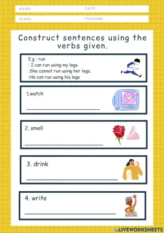 Construct the sentences (Human Body Parts Worksheet)