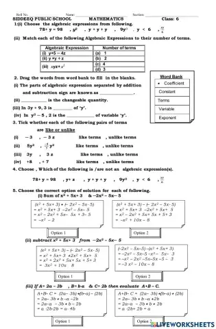 Introduction & simplification of algebraic expression