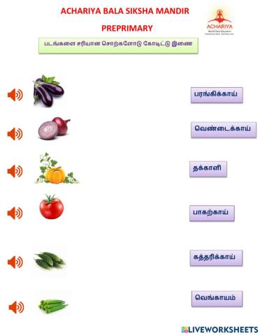 Vegetables name in tamil