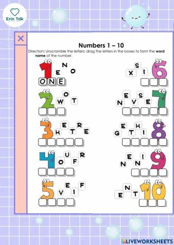 Lesson 15 - Number in words (6 to 10)