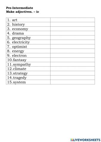 Pre-Intermediate Make adjectives. – ic